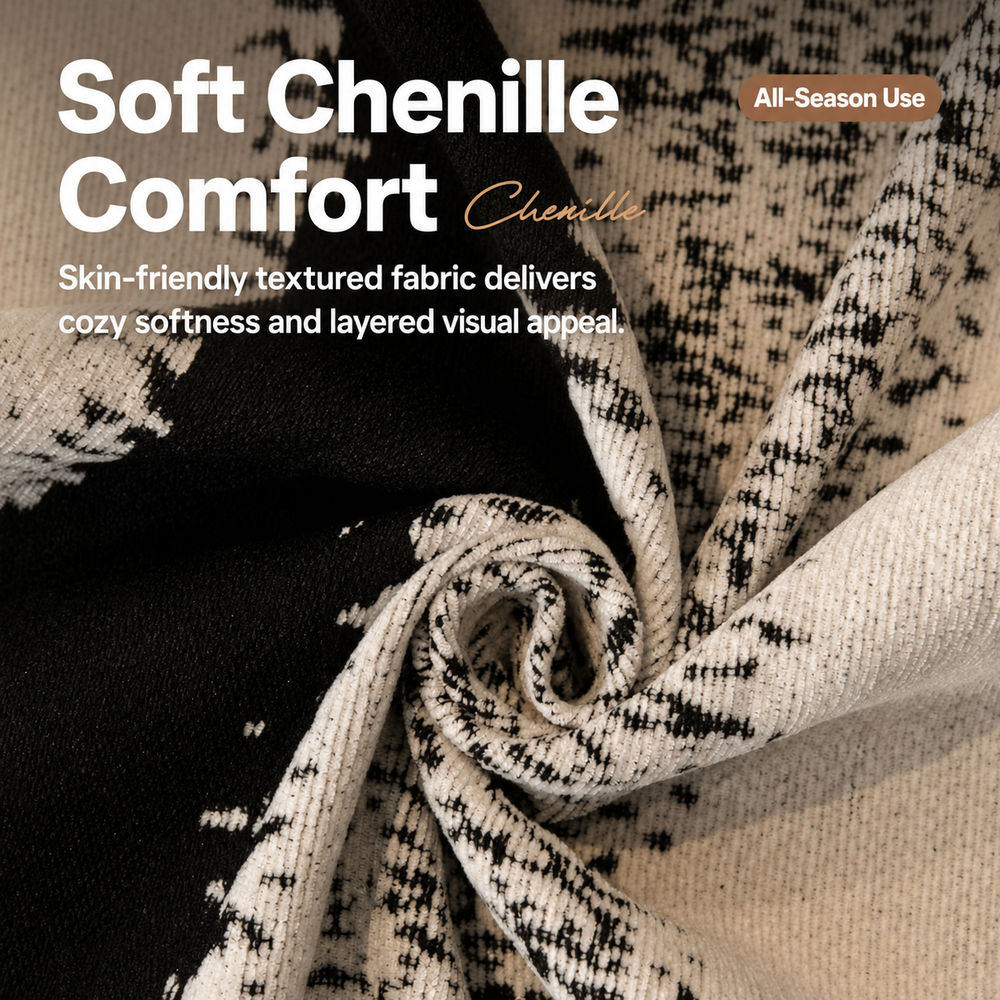 Timeless Black & White Chenille Sofa Throw – Black / White, 94 x 134 in