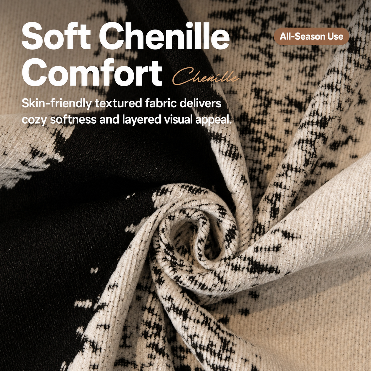 Timeless Black & White Chenille Sofa Throw – Black / White, 94 x 134 in