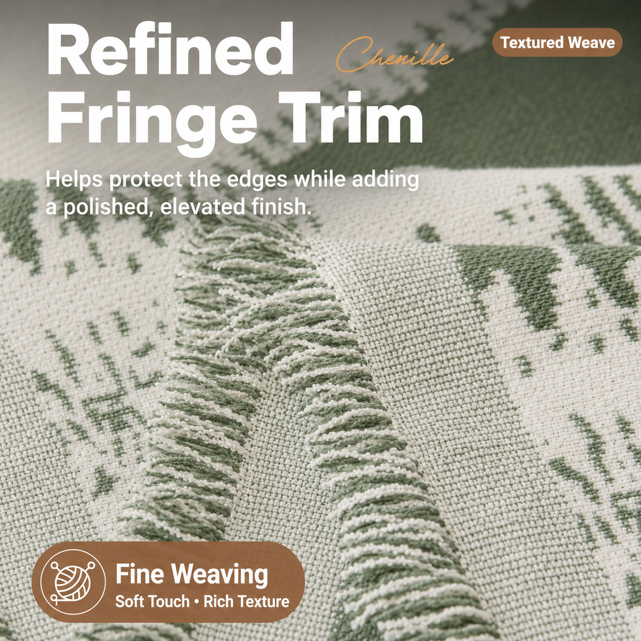 Timeless Green Chenille Sofa Throw – Sage Green / Cream, 94 x 134 in