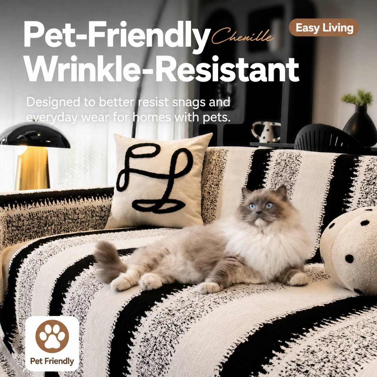 Timeless Black & White Chenille Sofa Throw – Black / White, 94 x 134 in
