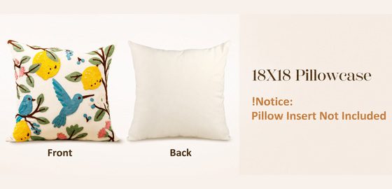 Embroidered pillow cover front and back details